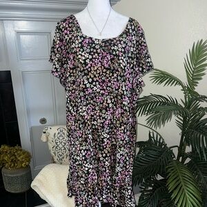 Passport Beautiful Floral Black and Pink Cottage Dress Size 2X